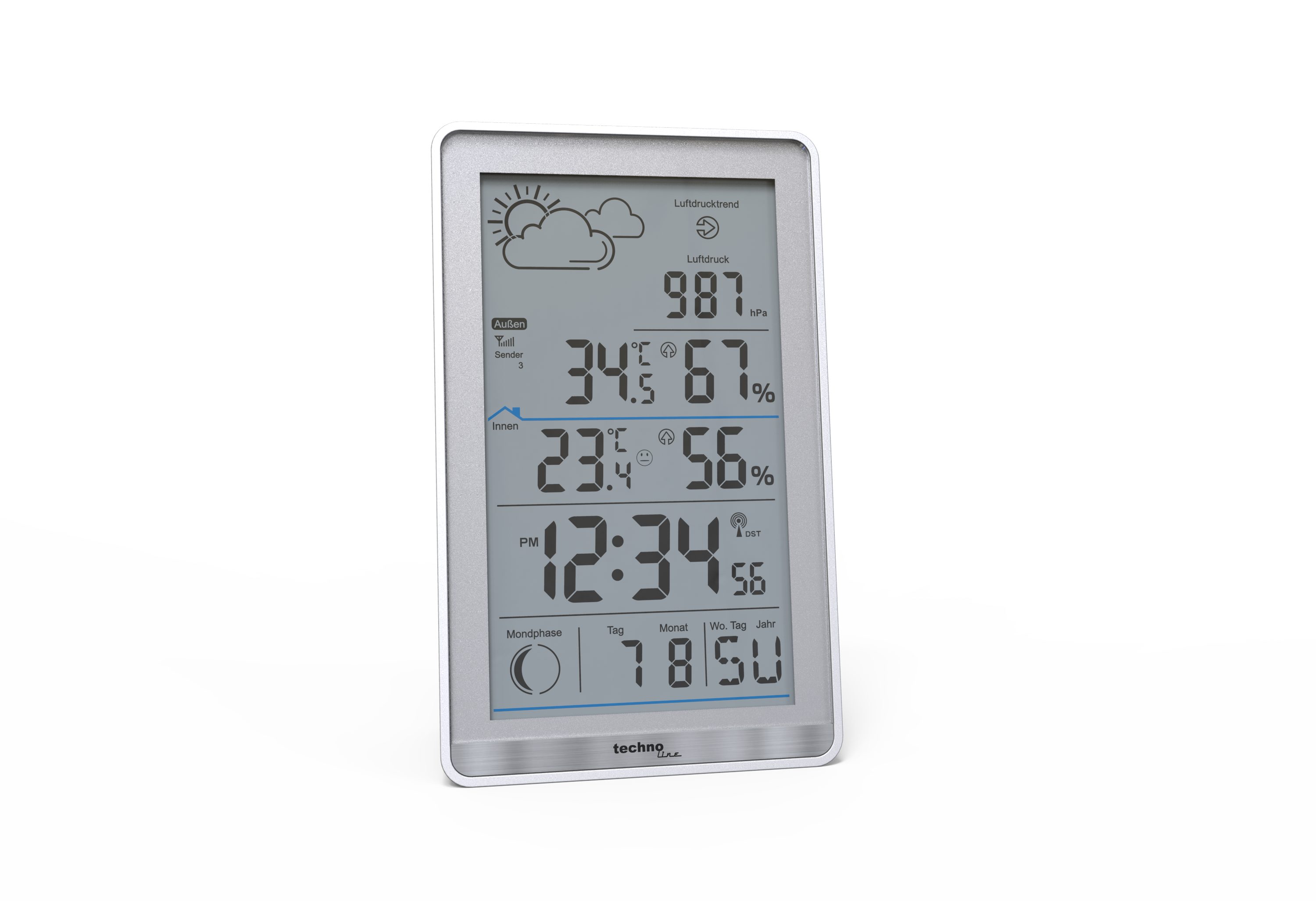technoline WS 9218 Wetterstation (inklusive Außensender, Wettervorhersage, Mondphasenanzeige und Luftdruckanzeige)