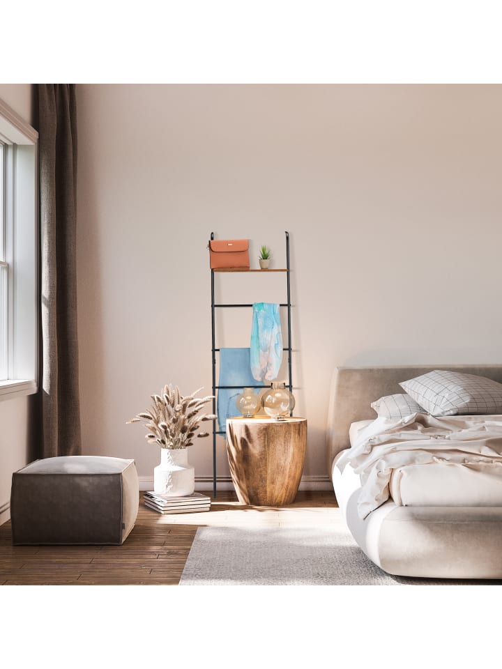 relaxdays Handtuchleiter in Schwarz/ Braun - (B)45,5 x (H)150 x (T)20 cm günstig kaufen onesize