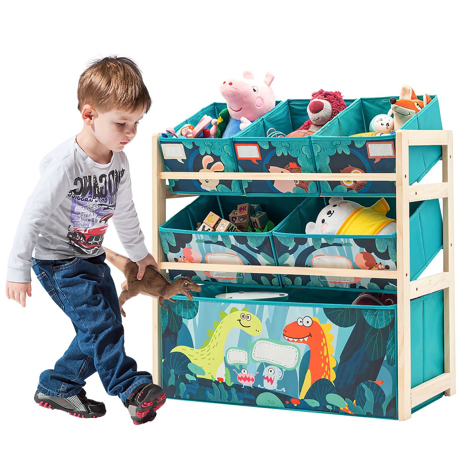 LBLA Kinderregal Spielzeug-Organizer mit 3-stöckiges Holzregal, Aufbewahrungsregal Spielzeugregal Bücherregal für Kinder