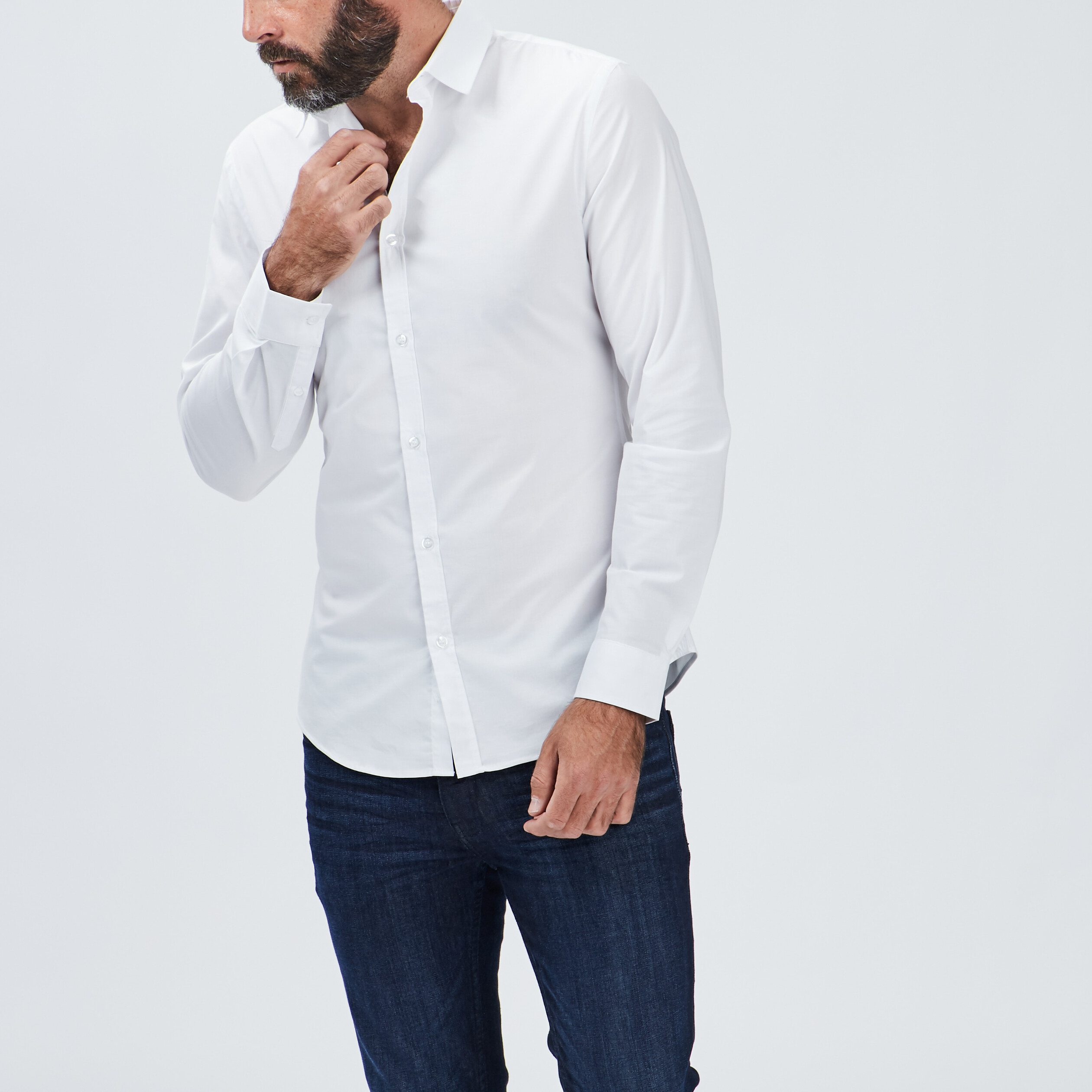Chemise basique ajustée manches longues blanc homme | La Halle