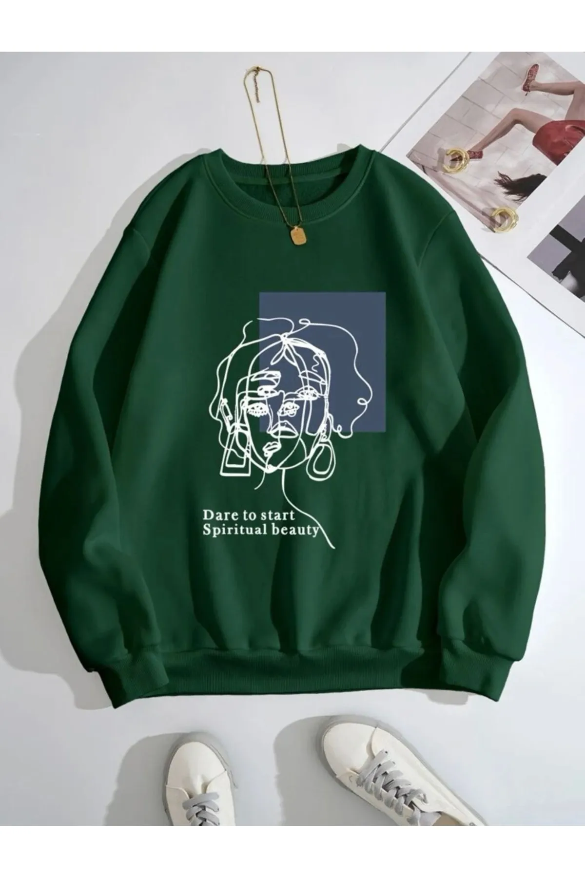 MOONBULL  Unisex Green Beauty bedrucktes Rundhals-Sweatshirt