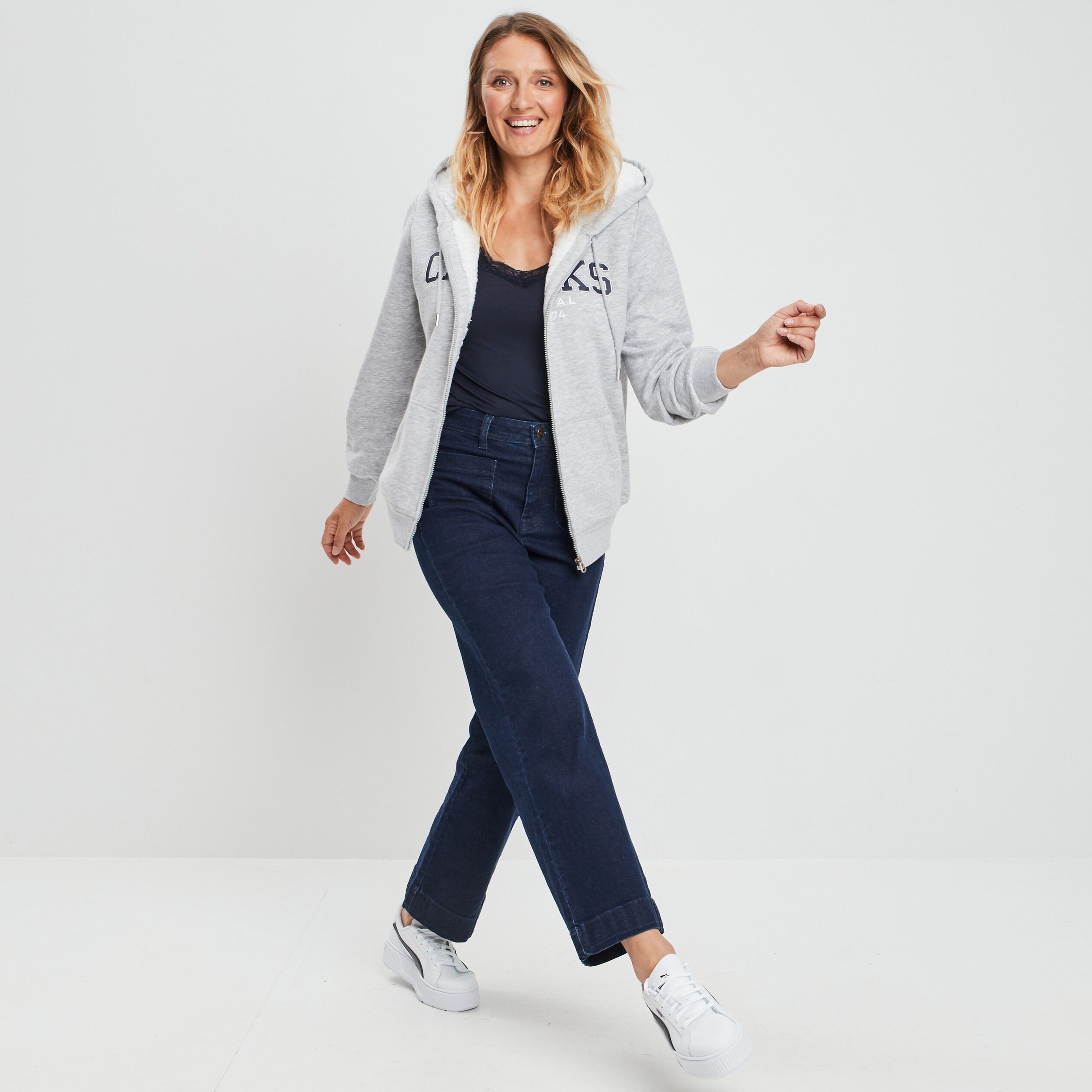 Sweat zippé à capuche doublé Creeks gris femme | La Halle