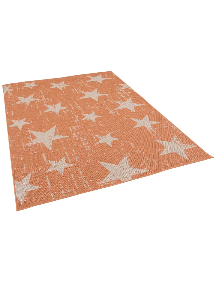 Pergamon In & Outdoor Teppich Flachgewebe Marbella Sterne in Orange günstig kaufen