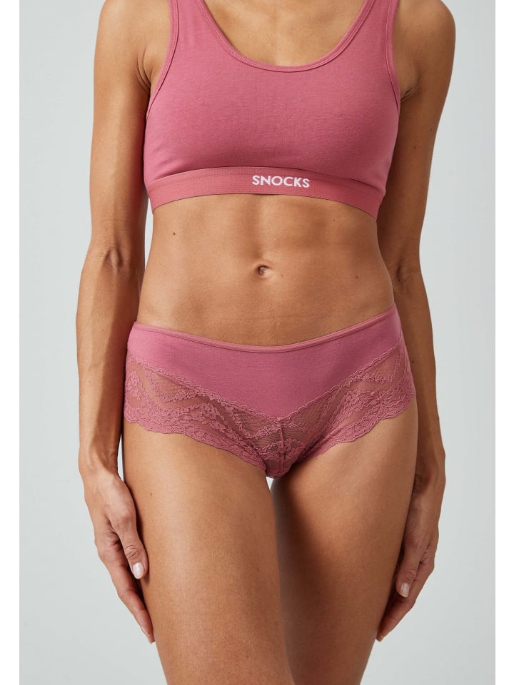 SNOCKS Hipster mit Spitze aus Bio-Baumwolle 3 Stück in Mauve günstig kaufen