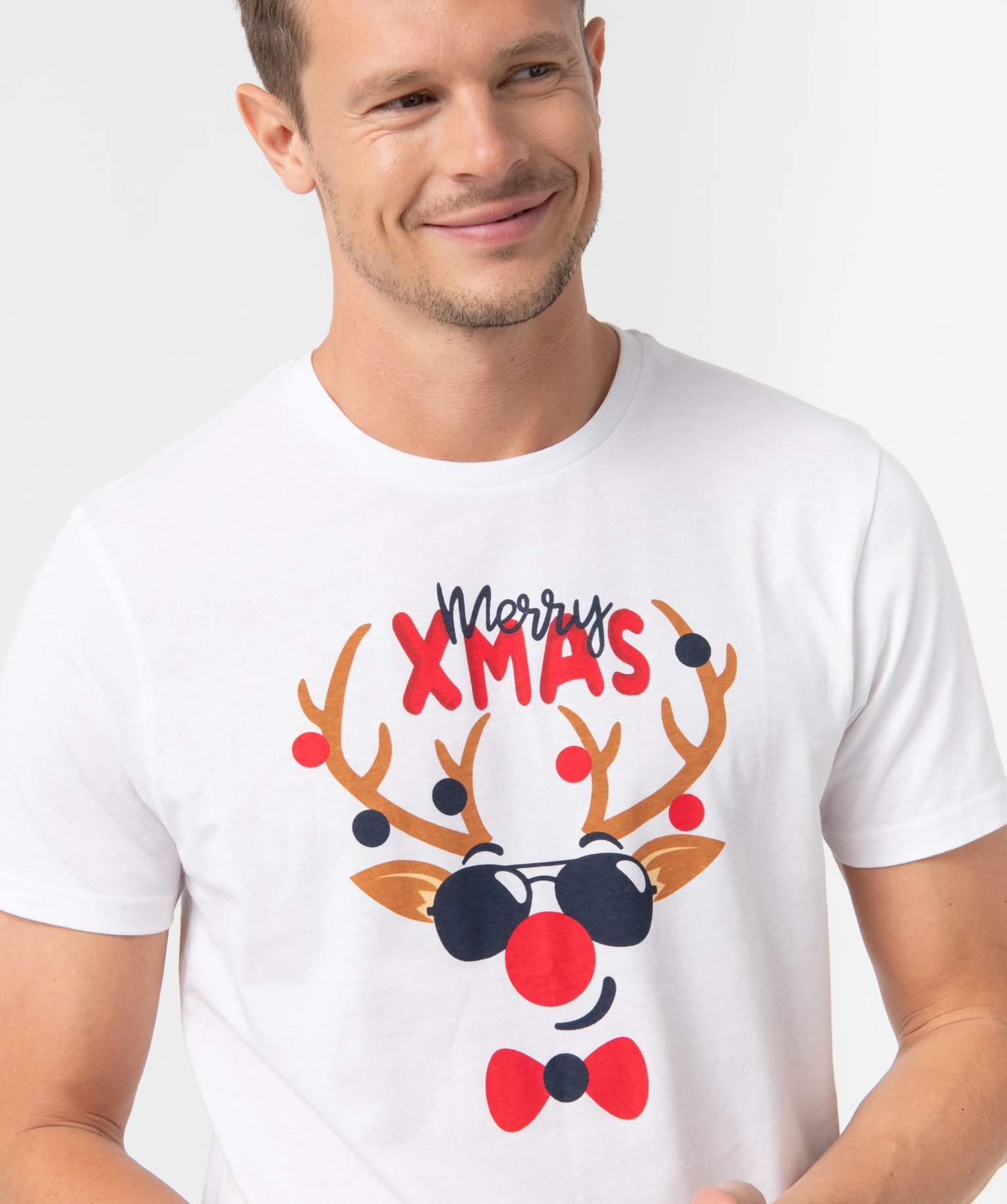 Tee-shirt homme avec motif renne spécial Nol blanc | GEMO