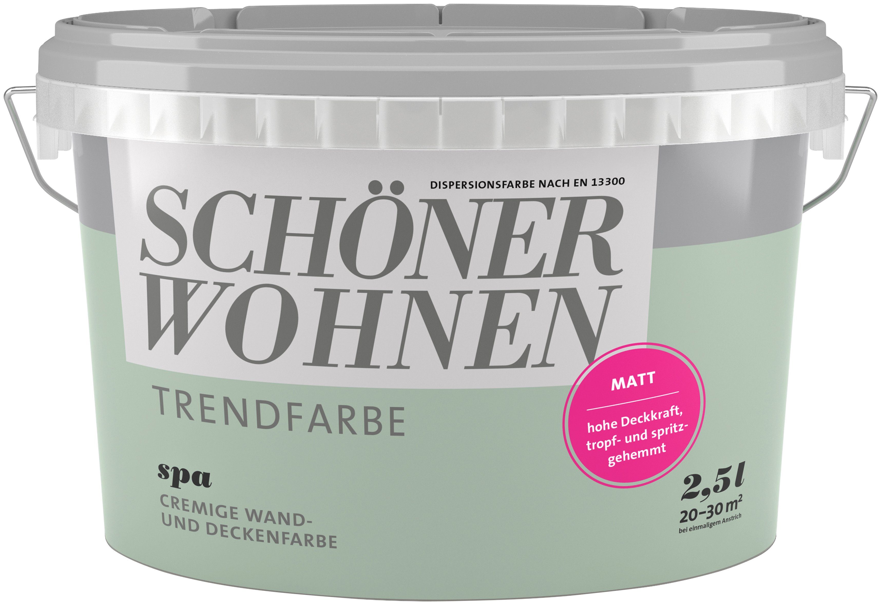 SCHÖNER WOHNEN FARBE Wand- und Deckenfarbe Trendfarbe, matt, 2,5 Liter, Spa, hochdeckende Wandfarbe - für Allergiker geeignet
