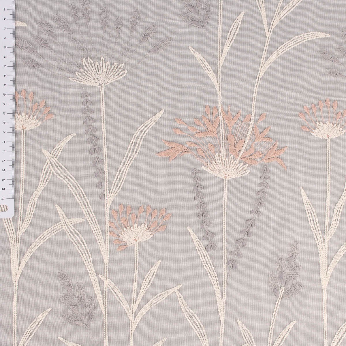 Meterware Gardinenstoff Gardinenstores Strukturvoile Stickerei Blumen Gräser ec, SCHÖNER LEBEN., leicht perforiert, Stickerei/Stickstoff, bestickt, mit Bleiband, pflegeleicht, überbreit