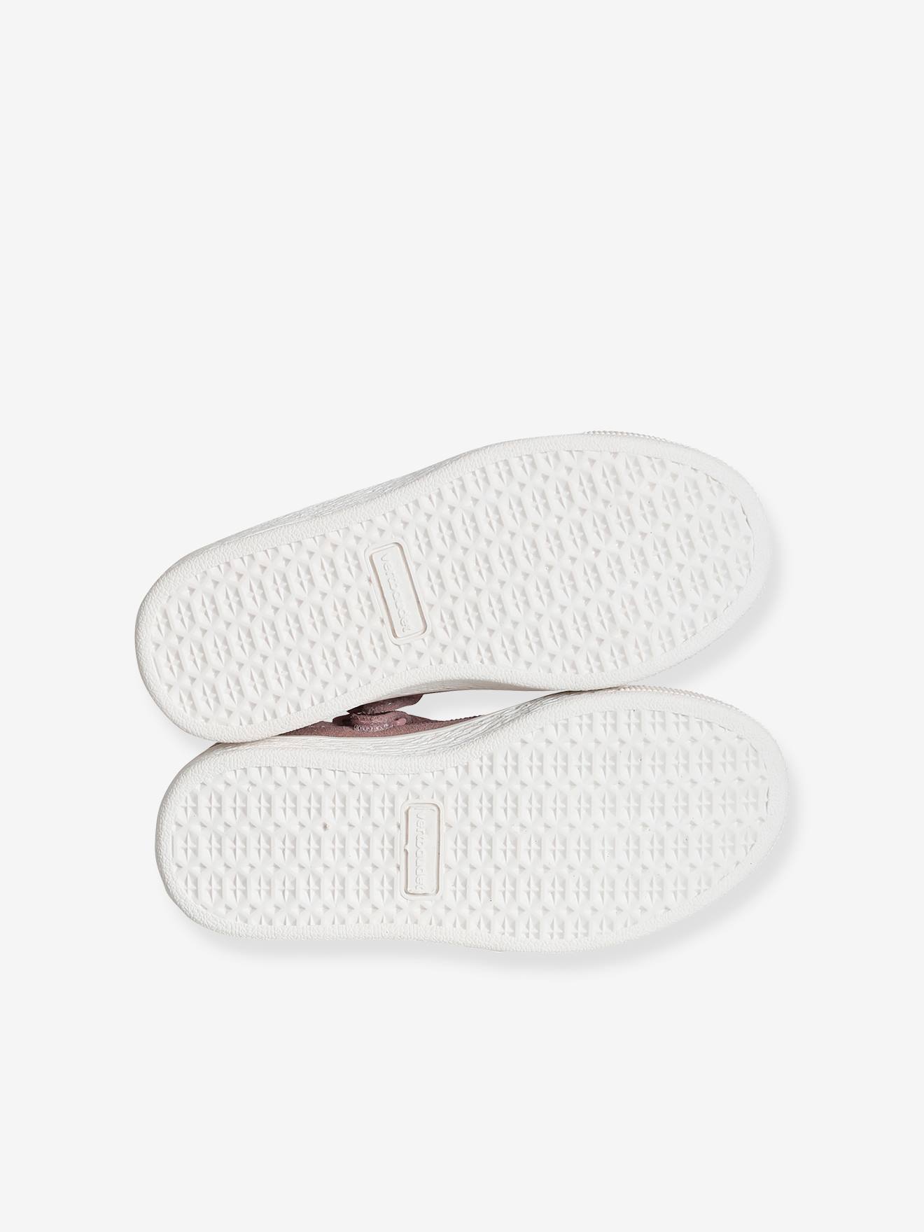 Baskets cuir fille lacées et zippées détails paillettes rose