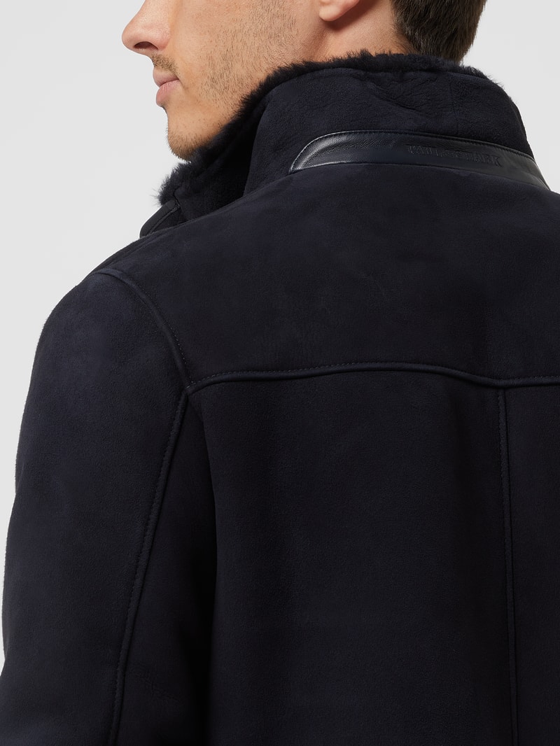 Lederjacke aus Lammshearling in marineblau