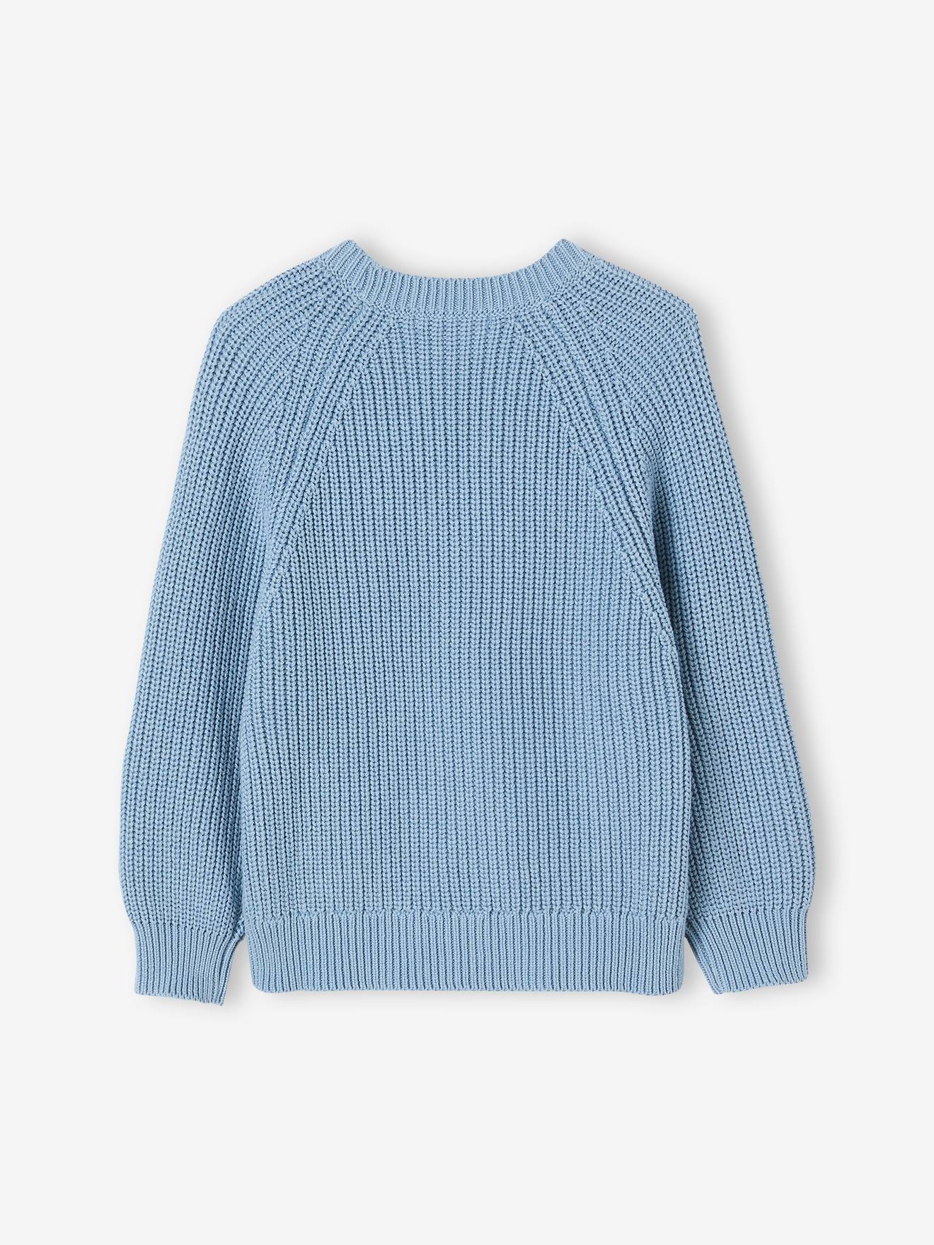 Gilet col V fille en côtes anglaises bleu grisé