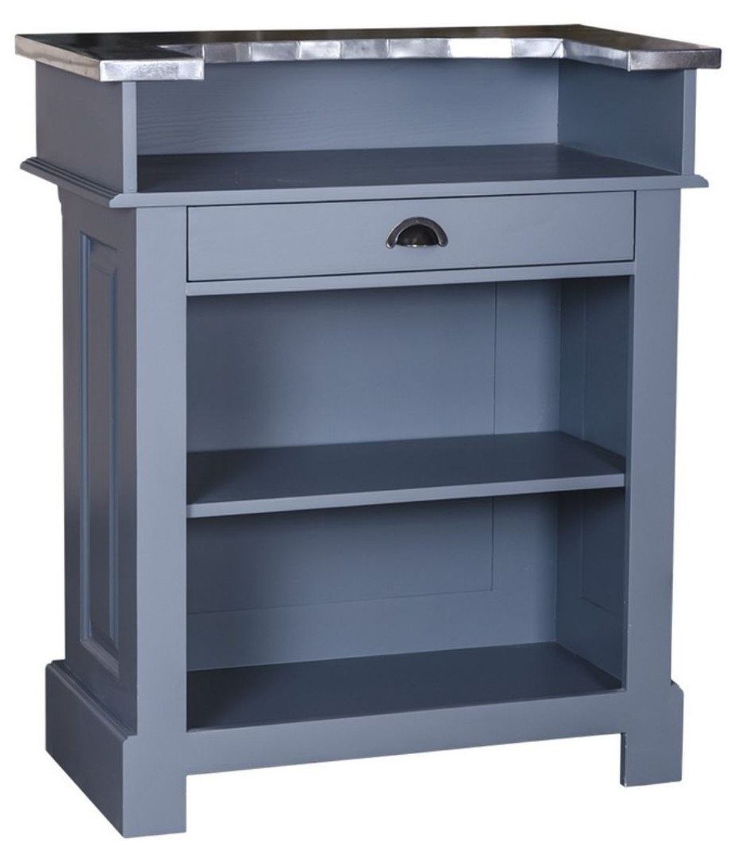 Casa Padrino Barschrank Landhausstil Theke Blau / Silber 90 x 51 x H. 107 cm - Massivholz Thekentisch mit verzinkter Tischplatte