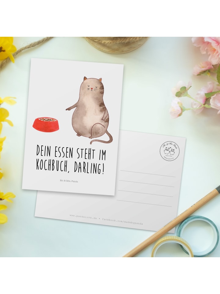 Mr. & Mrs. Panda Postkarte Katze Fressen mit Spruch in Weiß günstig kaufen onesize