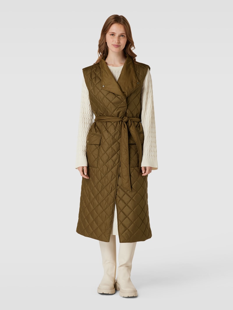 Steppweste mit Bindegürtel in khaki