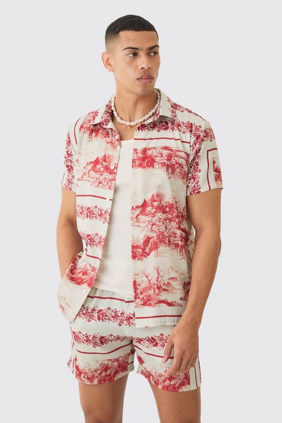 Kurzärmliges Satin-Hemd & Shorts