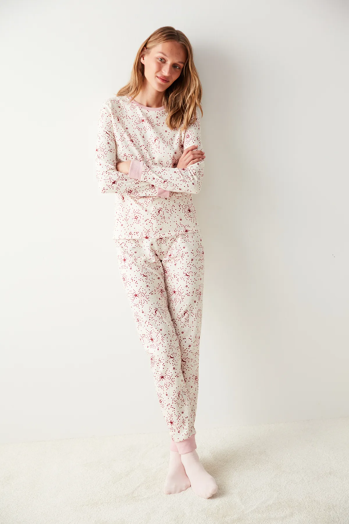 Penti  Ecrufarbenes Galaxy-Thermohosen-Pyjama-Set