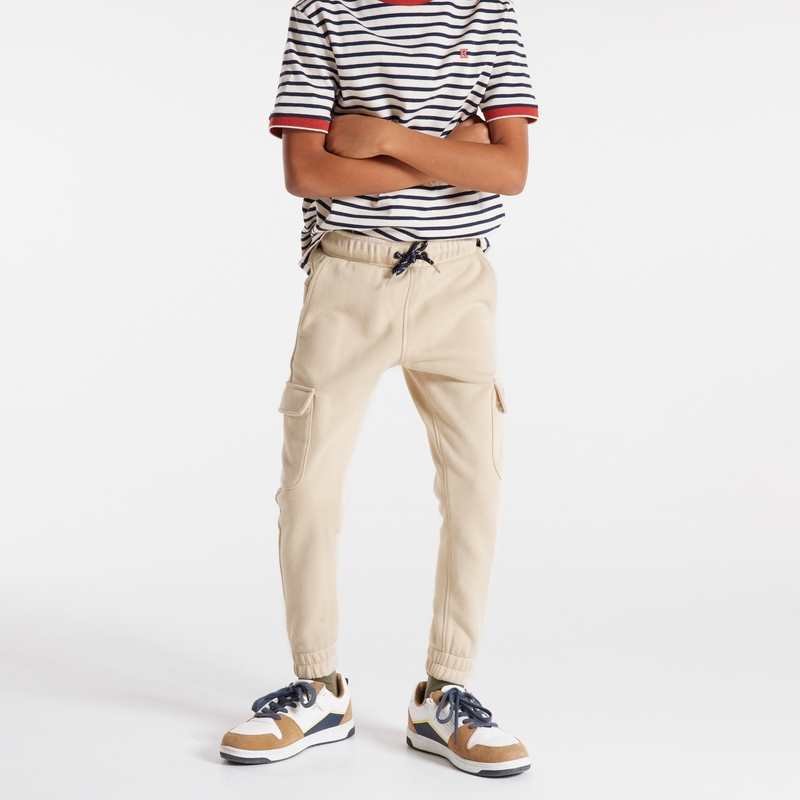 Jogging uni à poches cargo beige garçon