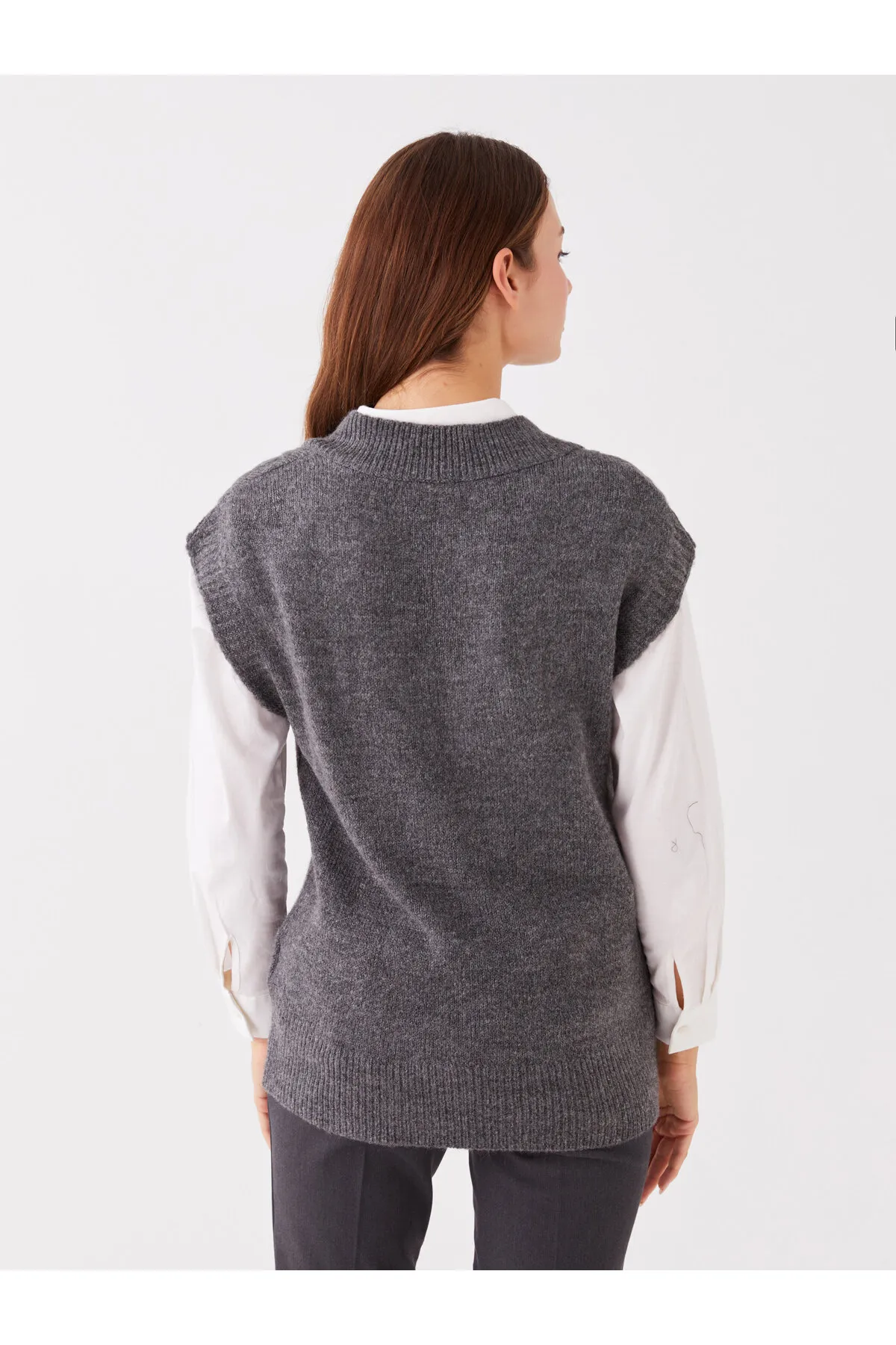LC Waikiki  Selbstgemusterter Oversize-Strickpullover für Damen mit V-Ausschnitt
