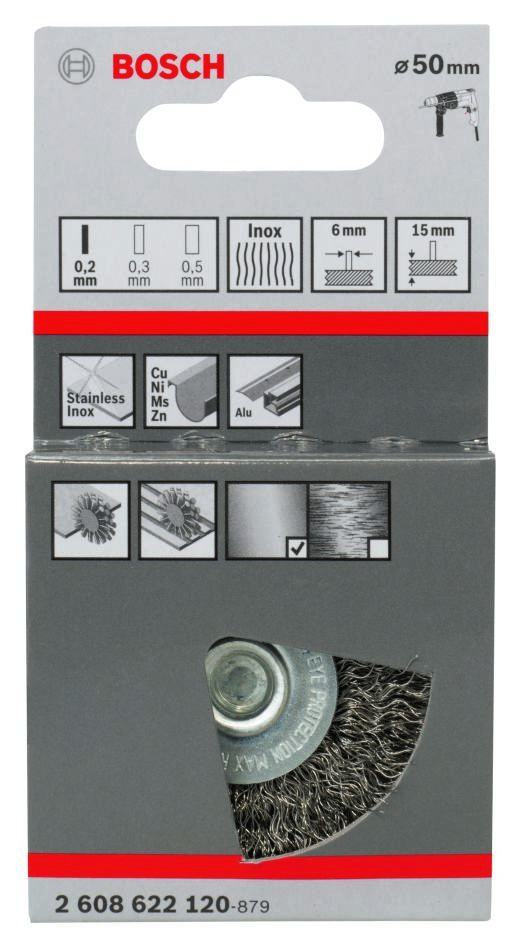 Bosch Blue Accessories 2608622120 Skivebørste 50 mm bølget 6 mm skaft Rustfrit stål