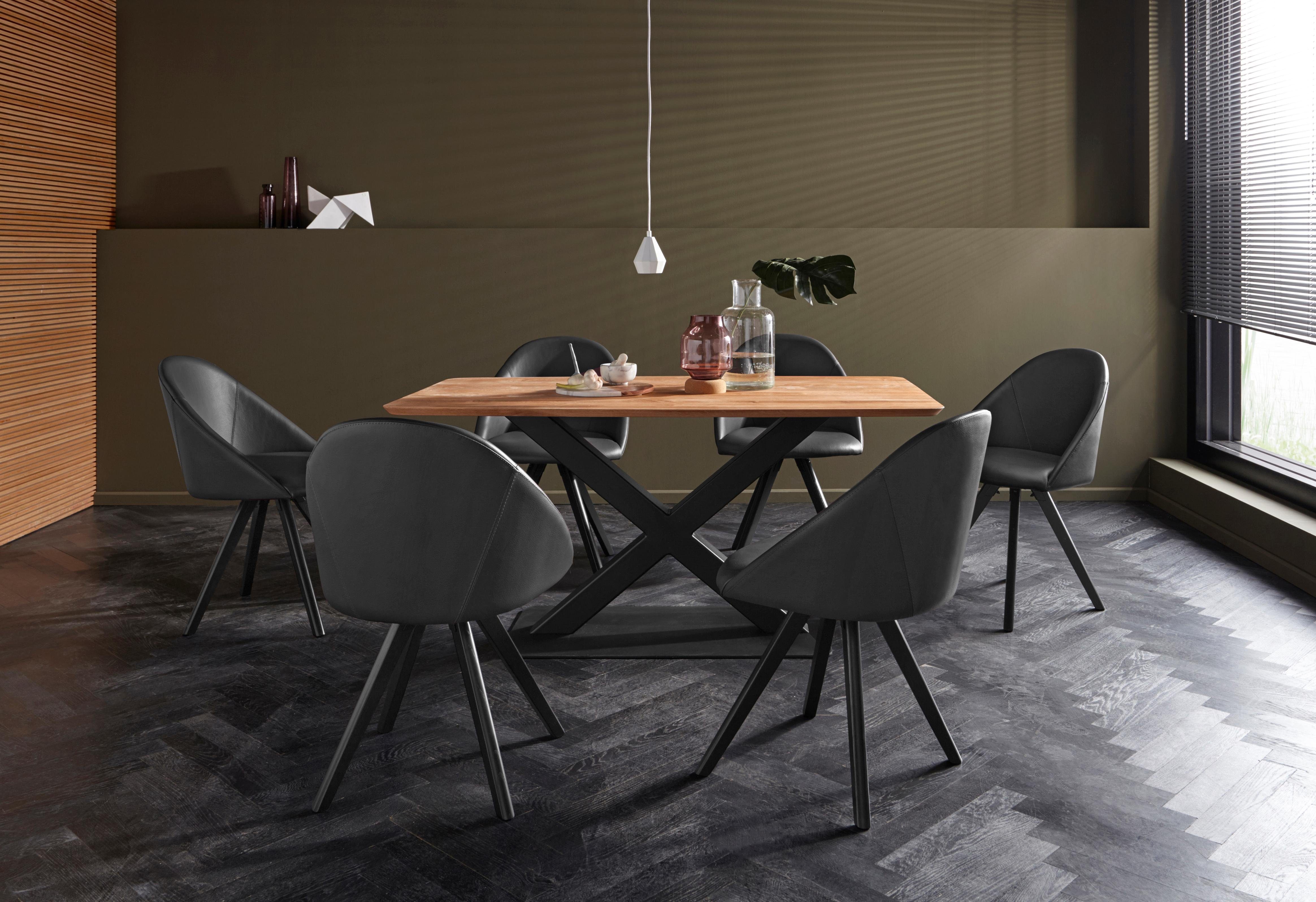 Home affaire 4-Fußstuhl Lotos (Set, 2 St), Bezug aus Echtleder und Gestell aus Eiche Massivholz