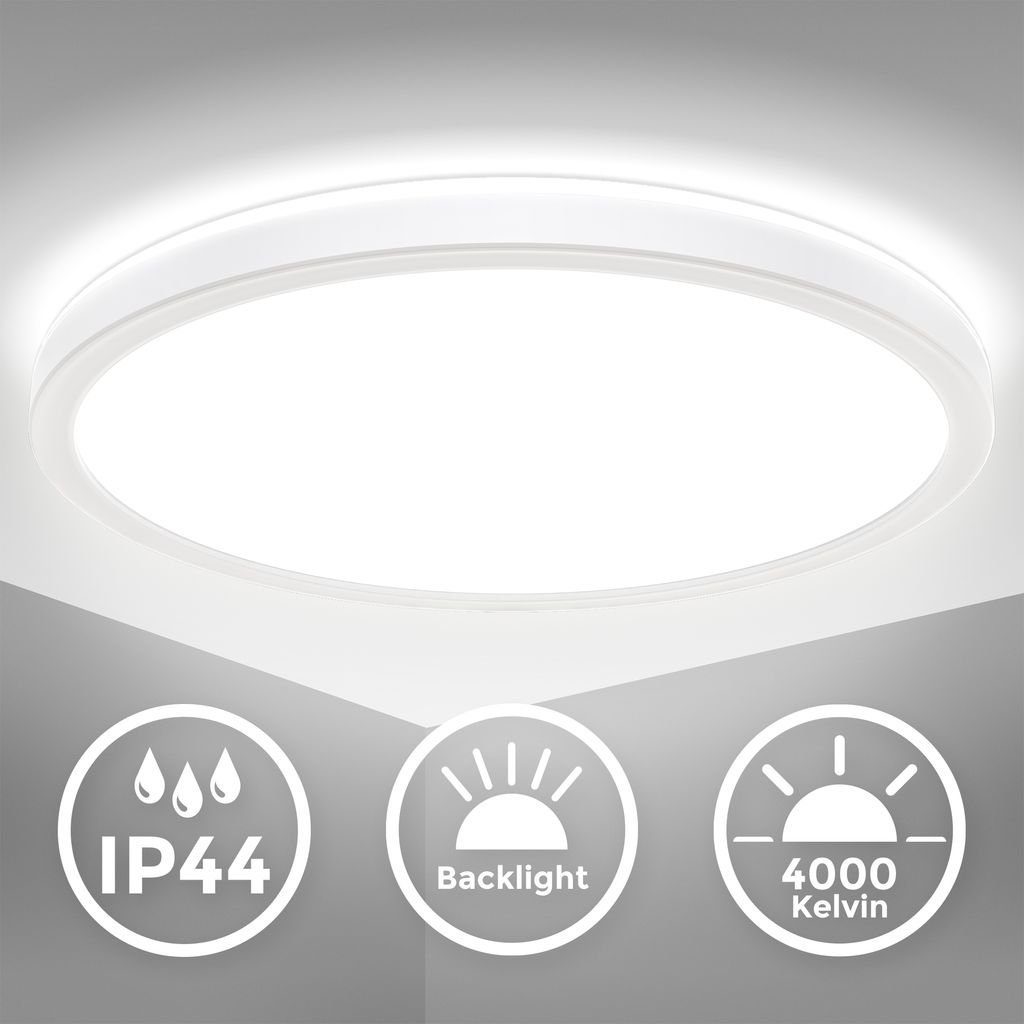 B.K.Licht Deckenleuchte Deckenlampe 18W 2.400lm IP44 4.000K - BKL1558, LED fest integriert, Spritzwasserschutz Ultraflach Ø290x35 mm (DxH)