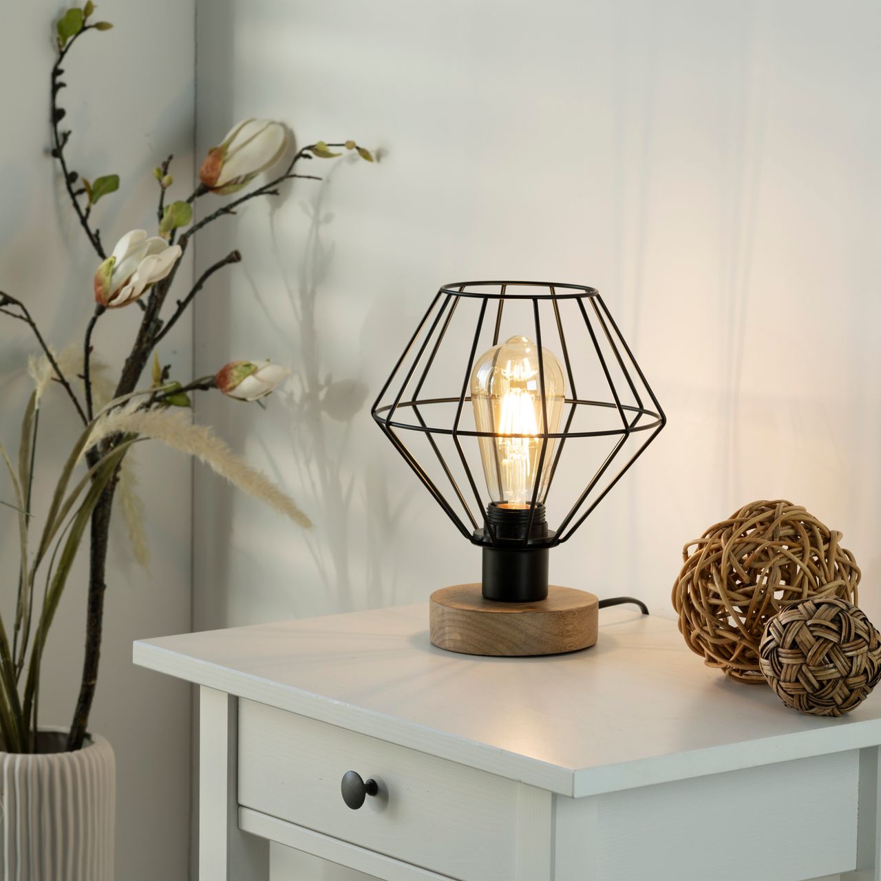 JUST LIGHT LeuchtenDirekt Tischleuchte KASKA, Holzdekor, 1xE27 max. 40 W, Innenleuchte, IP20