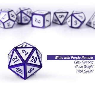 Metal & Enamel Dice Set White & Purple (7)