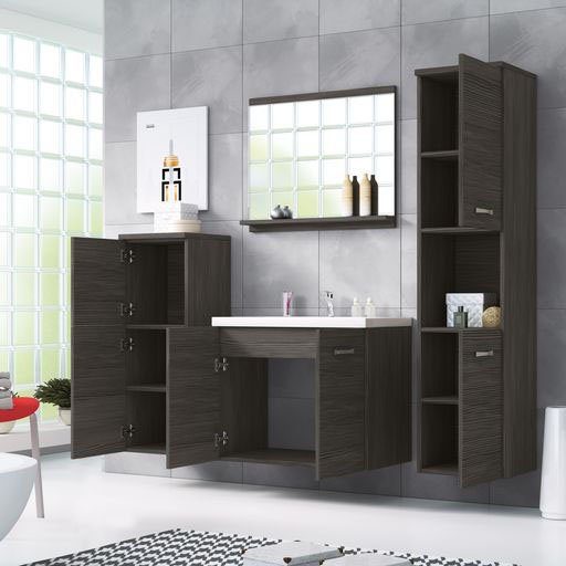 welltime Badmöbel-Set PARLA, (Komplett-Set, 5-St), Waschtisch inkl. Waschbecken, Spiegel, Hochschrank und Hängeschrank