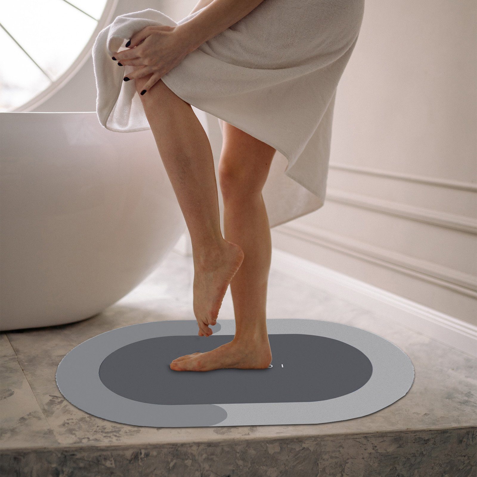 Badematte Rutschfeste Saugfähige Fußmatten, Kieselalgenschlamm Badematte CALIYO, Höhe 60 mm, schnell trocknend, strapazierfähig, Baumwollähnliches Vlies + Naturkautschuk, Badematte-Oval, 1, Hochgradig saugfähig/Schnelles Trocknen/Reinigbar