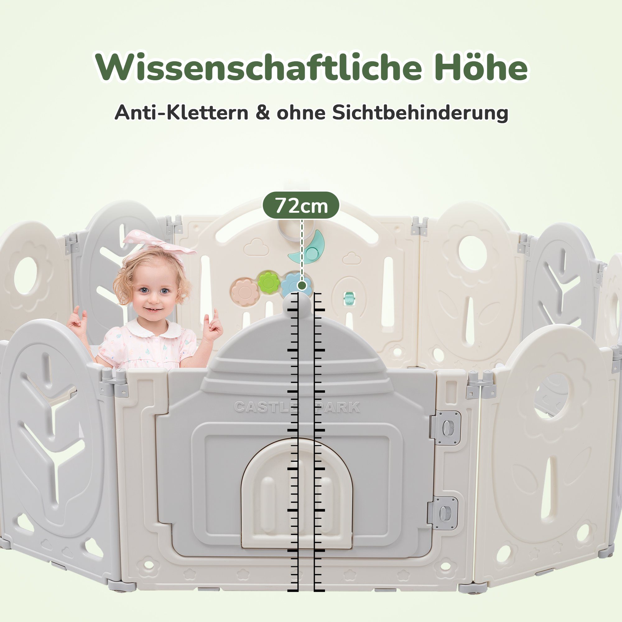 BlingBin Laufgitter 12+2Baby-Laufstall abnehmbar, faltbar (14-tlg), mit Tür, Spielbrett, Basketballkorb und Kinderschaukel, 200*160*90cm