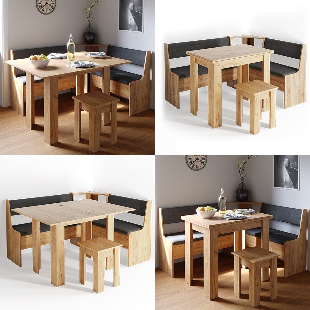 Vicco Sitzgruppe Eckbankgruppe Esszimmergruppe ROMAN Sandeiche Goldkraft, (Set, 5-tlg., 5-er Set), bequeme Polsterung