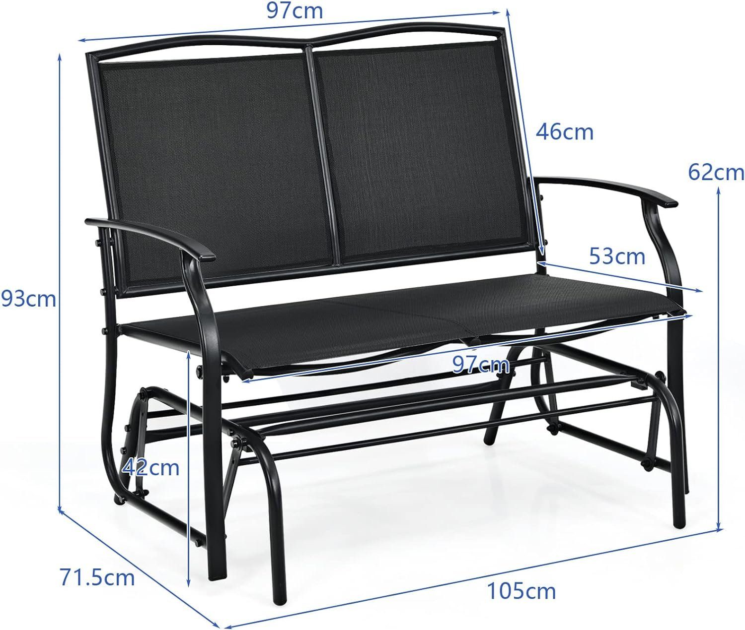 KOMFOTTEU Gartenbank Schaukelbank, 2-Sitzer, bis 180kg, 105 x 71,5 x 93 cm