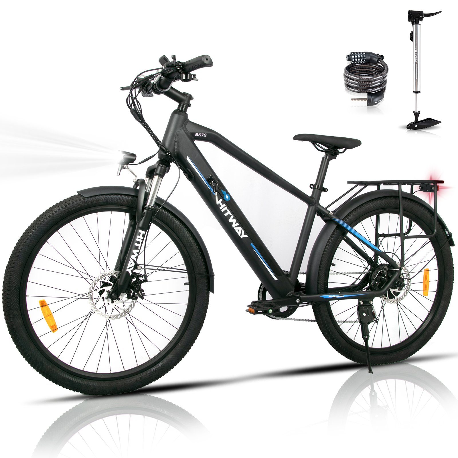 HITWAY E-Bike 26 Zoll BK7S 36V 12Ah E-Fahrrad MTB Shimano, 7 Gang Shimano, Heckmotor, Elektrofahrrad für Damen und Herren 165 - 185 cm, innerhalb der StVZO