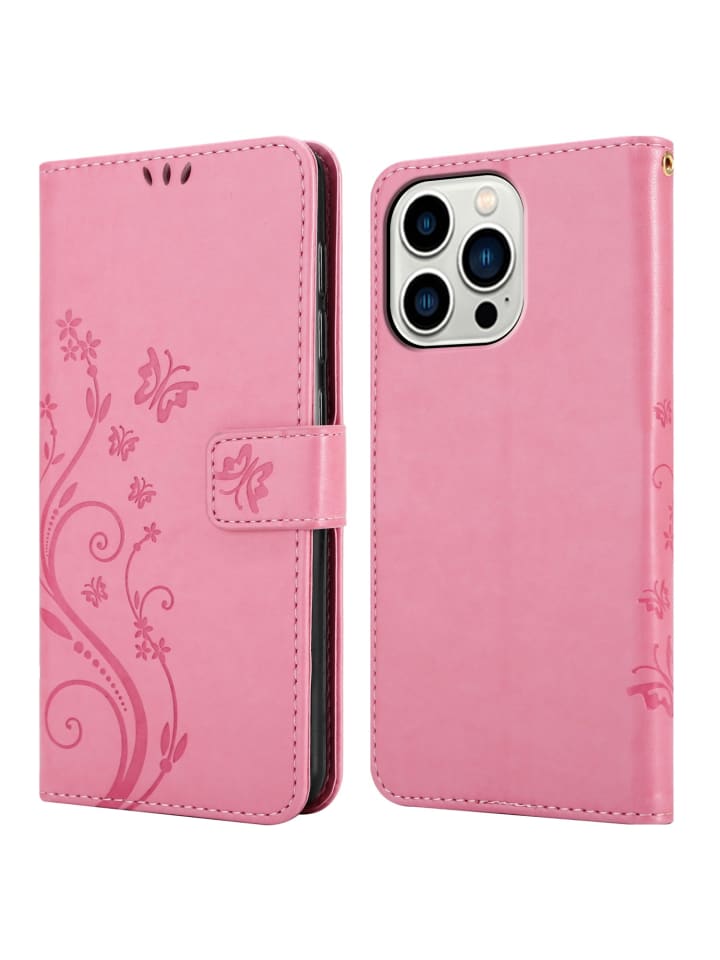 cadorabo Hülle für Apple iPhone 14 PRO Blumen Design in FLORAL ROSA günstig kaufen onesize