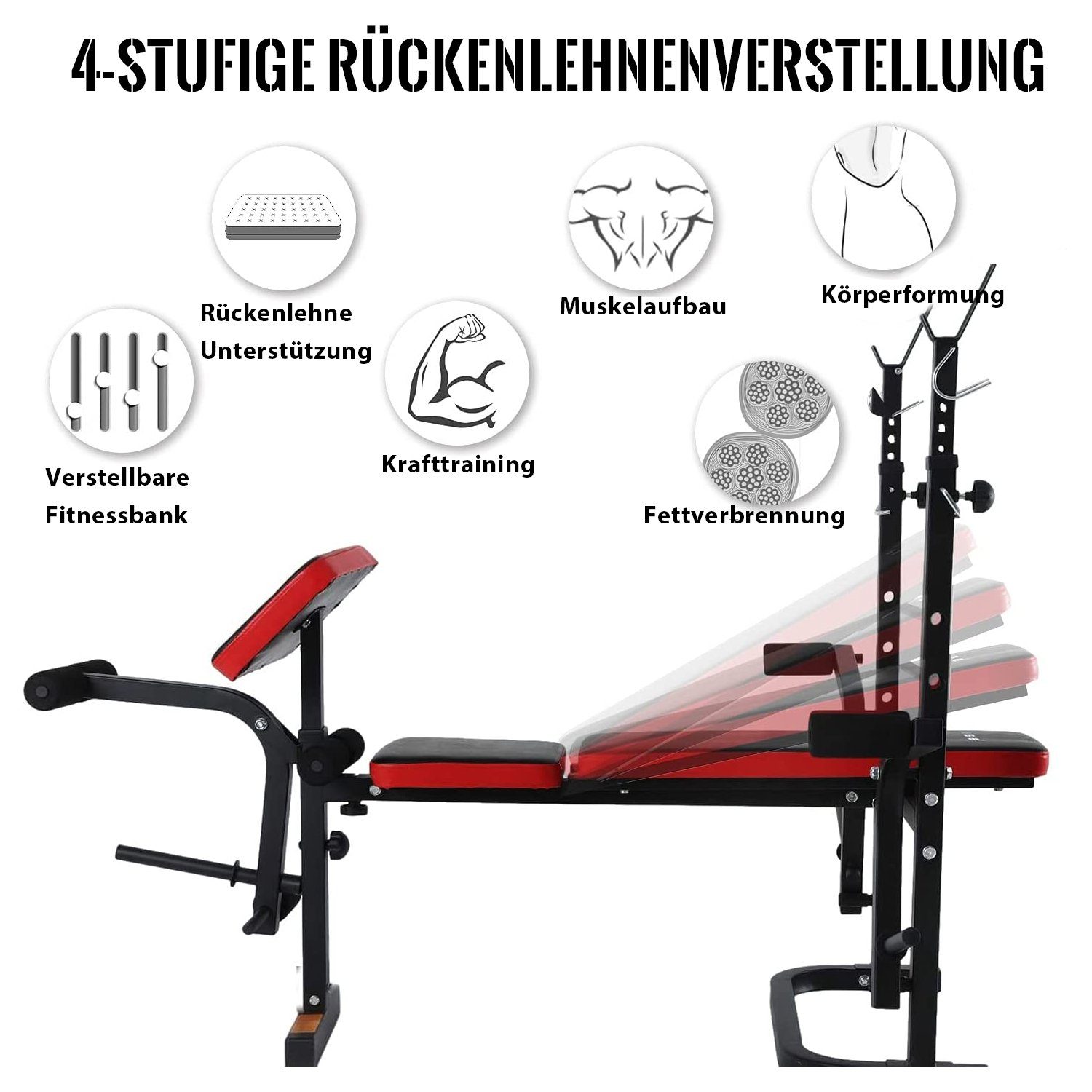 ISE Hantelbank ISE Multifunktional Trainingsbank Hantelbank verstellbar Klappbar mit Beincurler Semi-Pro Haushalt Fitnessgeräter für Kniebeuge Bankdrücken Rumpfbeuge belastet 120kg SY-5430B