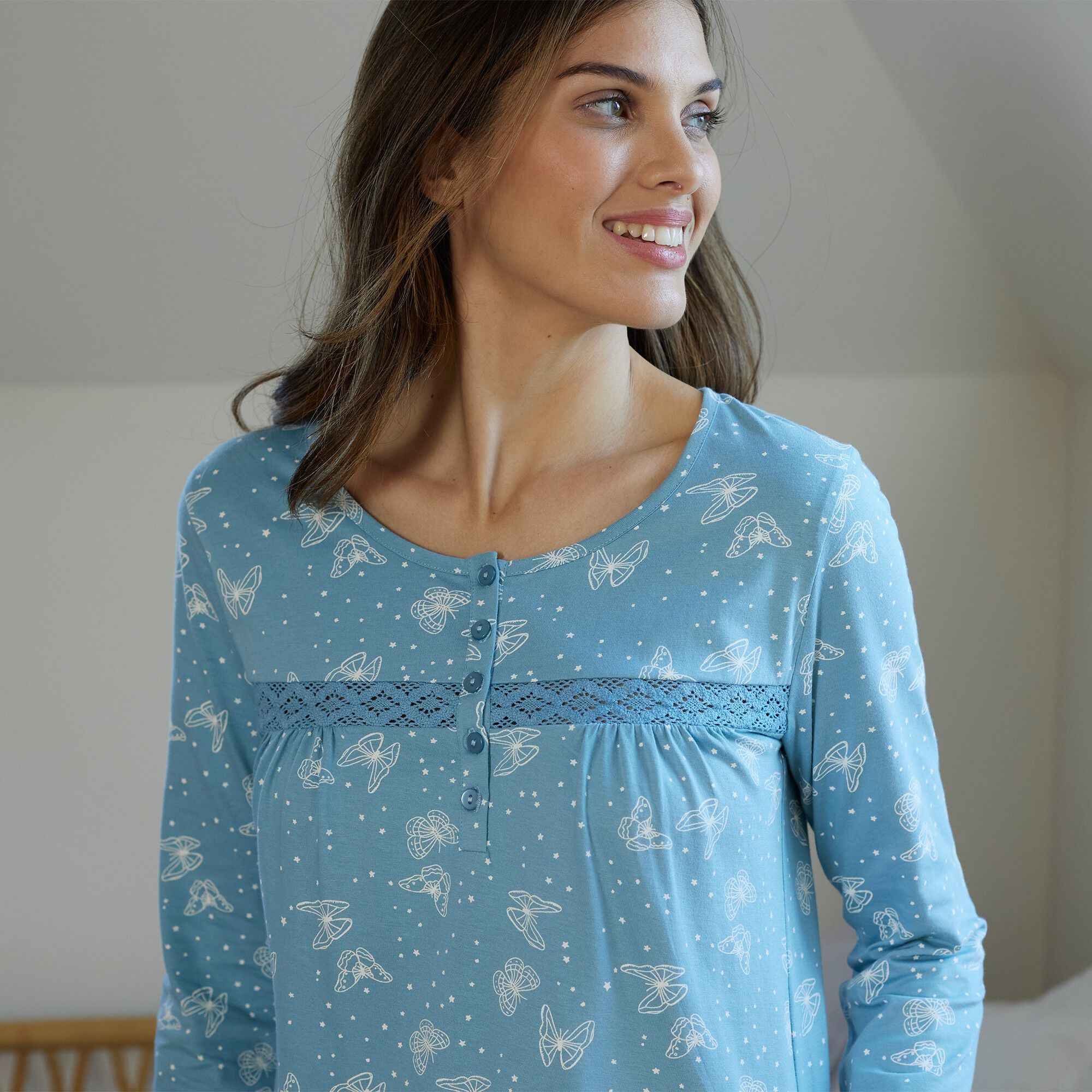 Chemise de nuit longue manches longues imprimée 
