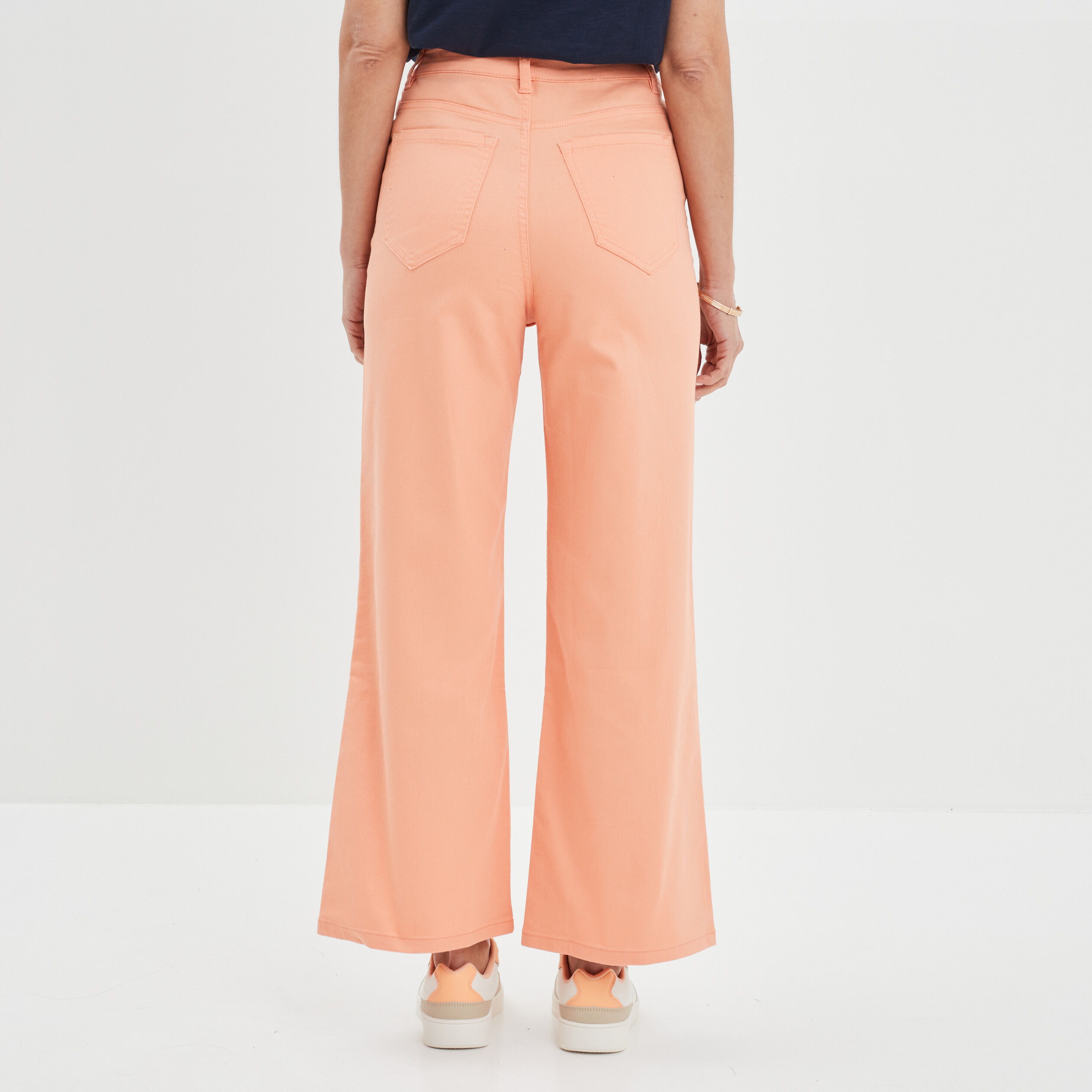 Pantalon wide leg crop taille haute orange clair femme | La Halle
