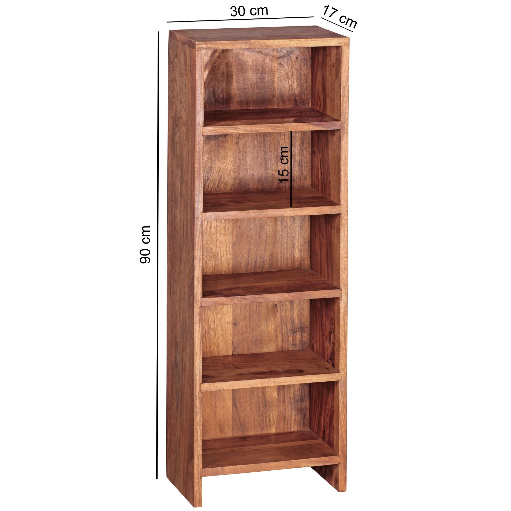 FINEBUY CD-Regal SuVa3538_1, Sheesham Massivholz 90 cm, Standregal für CDs, CD-Aufbewahrung 5 Fächer, Bücherregal Landhausstil