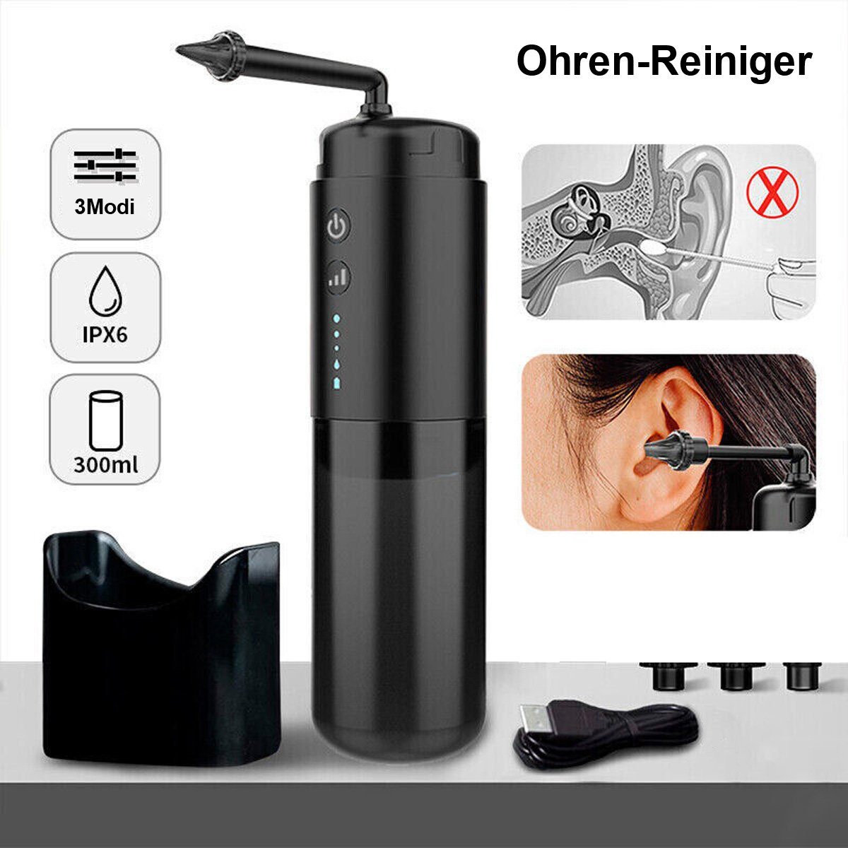 flowgoer Ohrenreiniger Elektrische Ohrenreiniger: Intelligente Ohrenreiniger und -reiniger, Reinigung – Elektrischer Ohrspüler für effektive Ohrwachs-Entfernung
