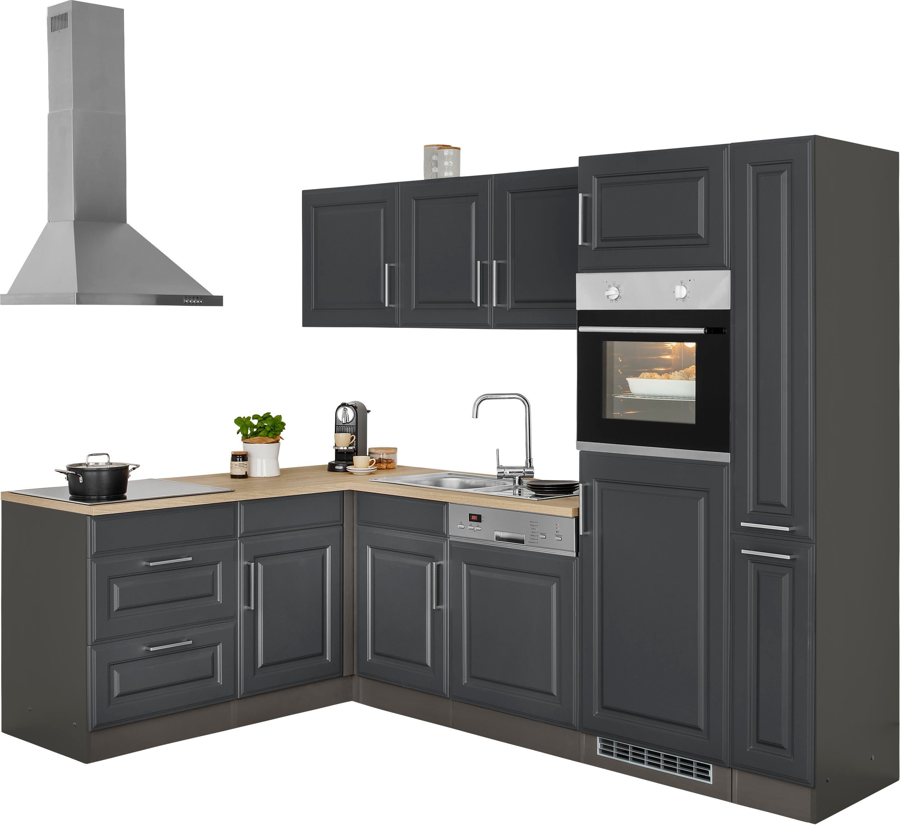 HELD MÖBEL Winkelküche Stockholm, Stellbreite 260/170 cm, mit E-Geräten, MDF Frontenl