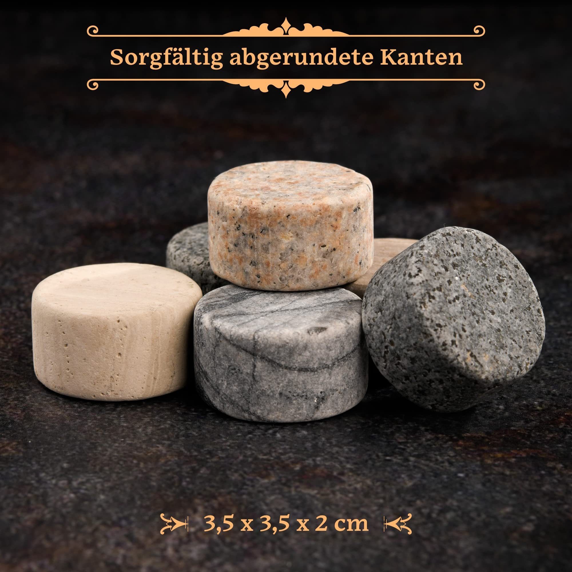 GOURMEO Whiskyglas Whiskey Steine Set: 6 Marmor, 3 Granit, Holzpräsentationsschale, Holz, Whiskey Steine Set: 6 Marmor und 3 Granit mit Holzpräsentationsschale