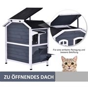 PawHut Katzenhaus Outdoor Katzenhütte 3 Treppen 2-Etagen Katzenvilla Asphaltdach
