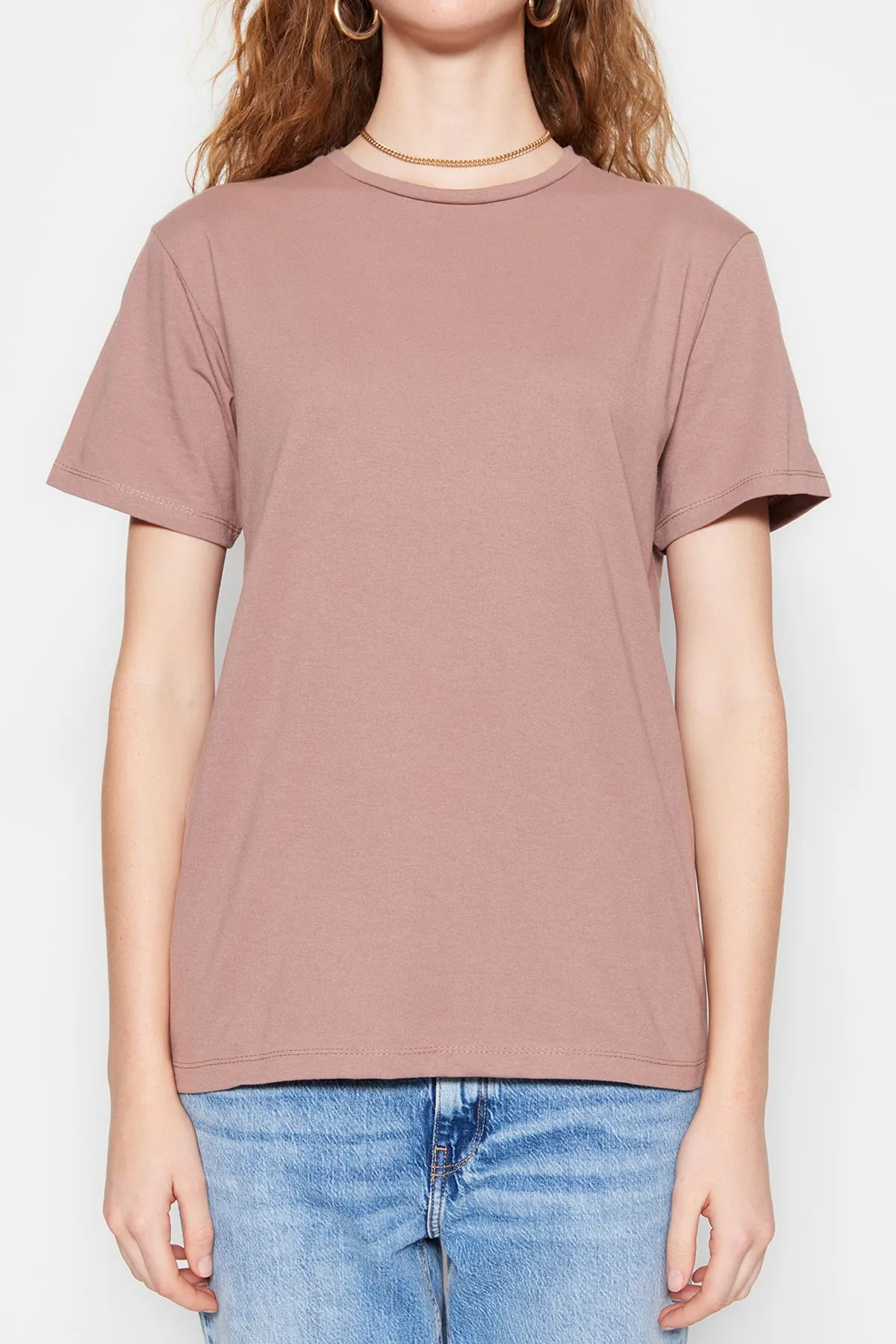 Trendyol Collection  Nerzfarbenes, übergroßes/weites Rundhals-Strick-T-Shirt aus 100 % Baumwolle TWOSS20TS0134
