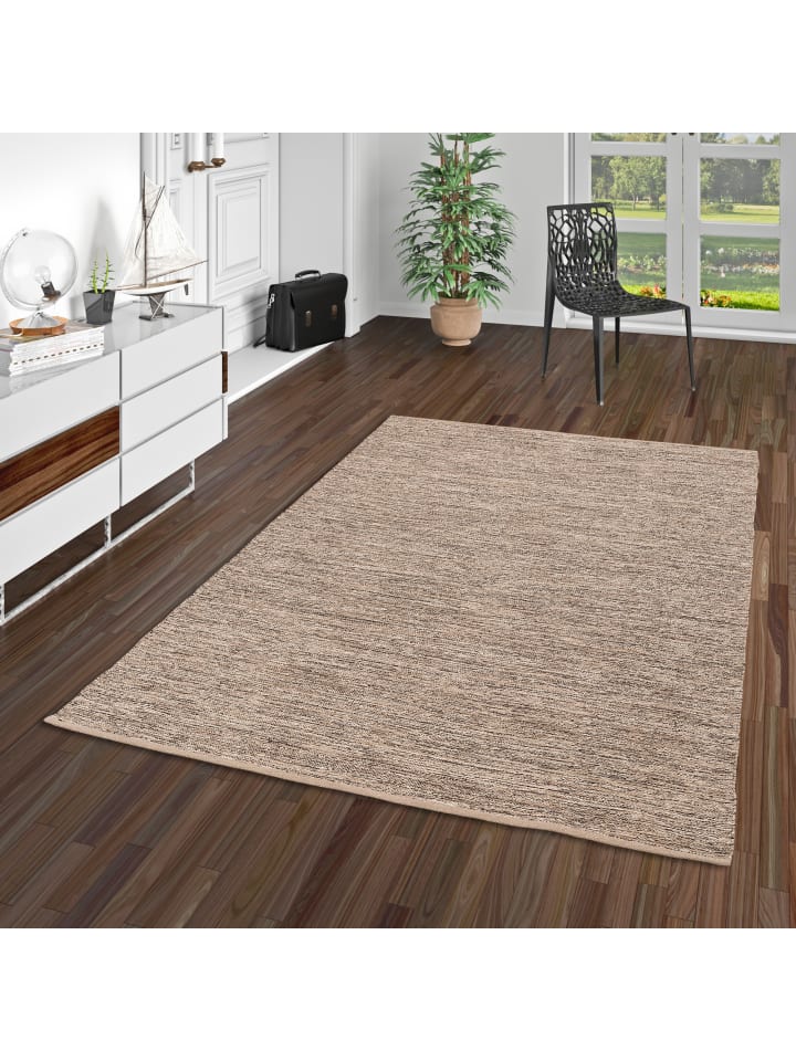 Pergamon Baumwolle Natur Kelim Teppich Easy Meliert in Braun günstig kaufen