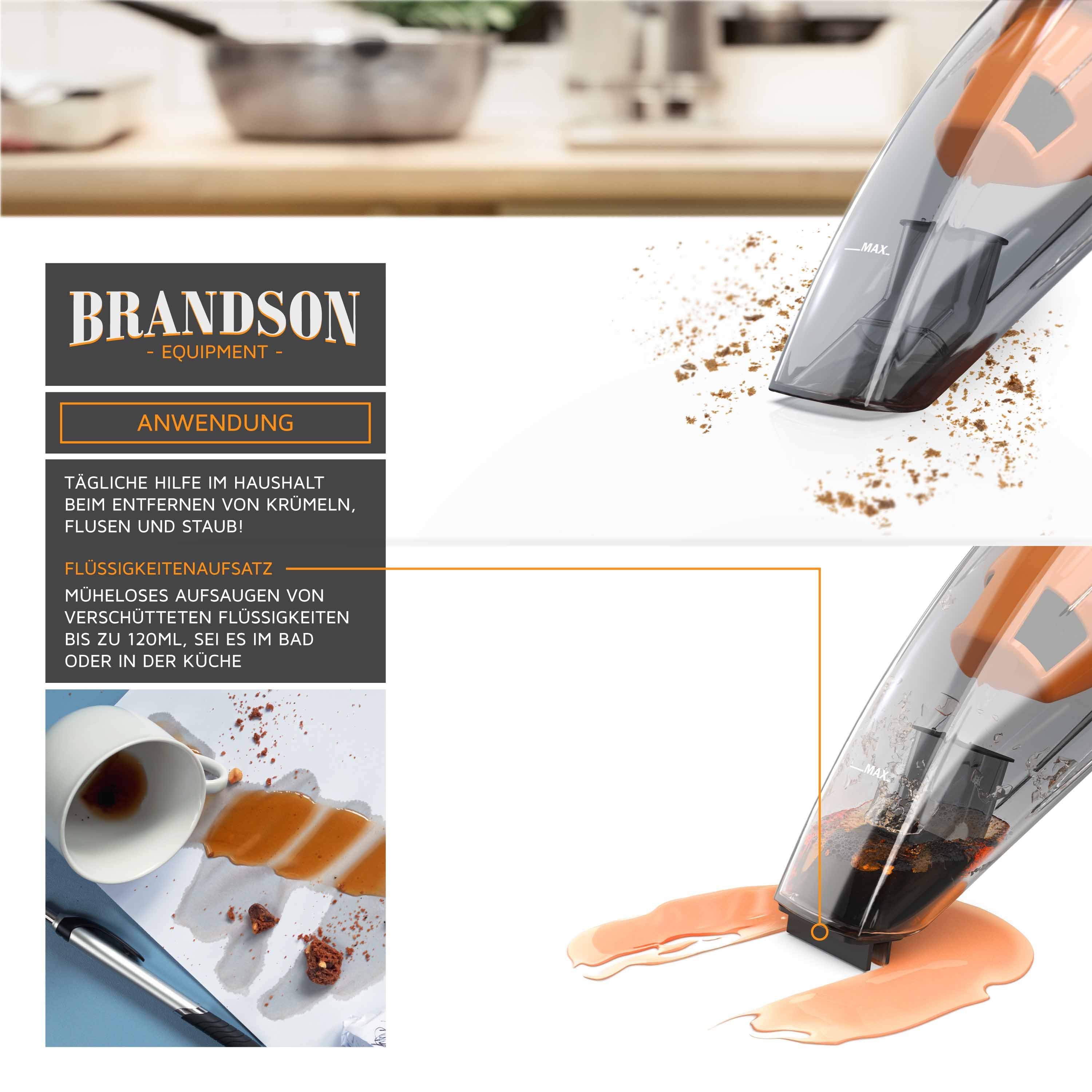 Brandson Akku-Handstaubsauger, 70 W, beutellos, Akkustaubsauger Nass & Trocken / 400 ml & 120 ml Kapazität