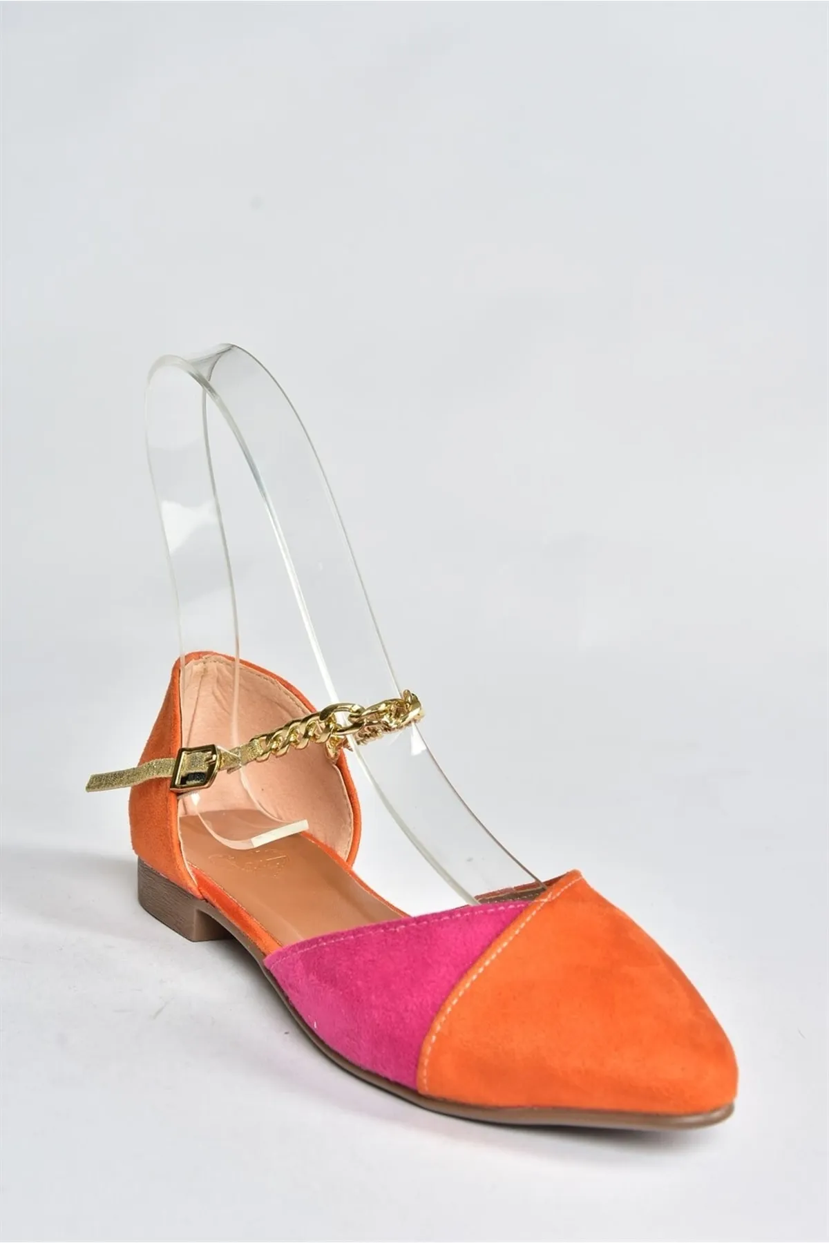 Fox Shoes  Damen-Ballerinas aus Wildleder in Orange/Fuchsia mit Kettendetail P726054502