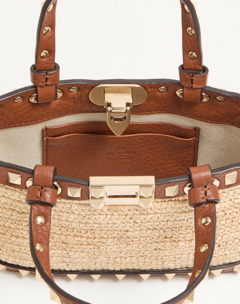 Mini Rockstud boodschappentas van raffia
