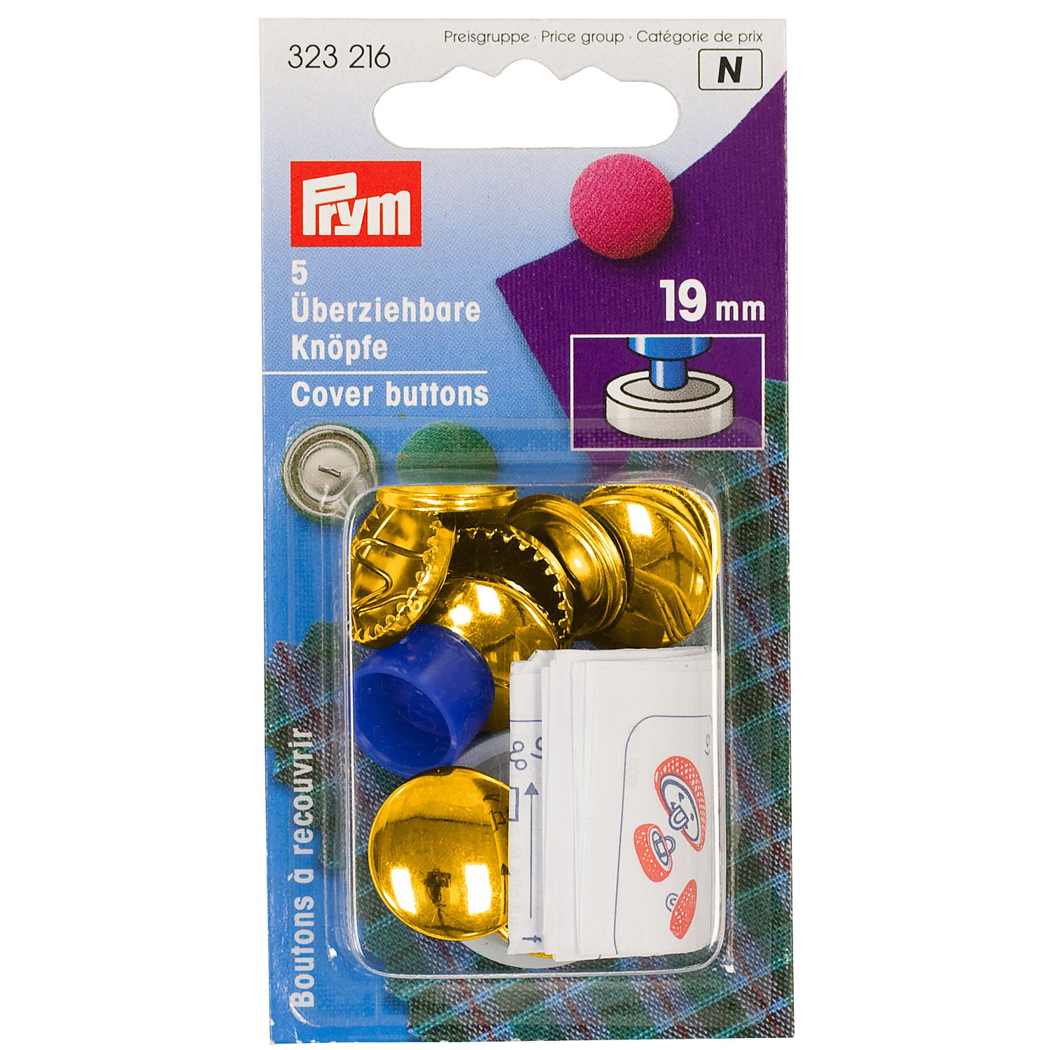 Prym Überziehbare Knöpfe, Größe: 19 mm Ø, Inhalt: 5 Stück
