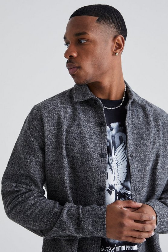 Overshirt in Wolloptik mit Knopfleiste