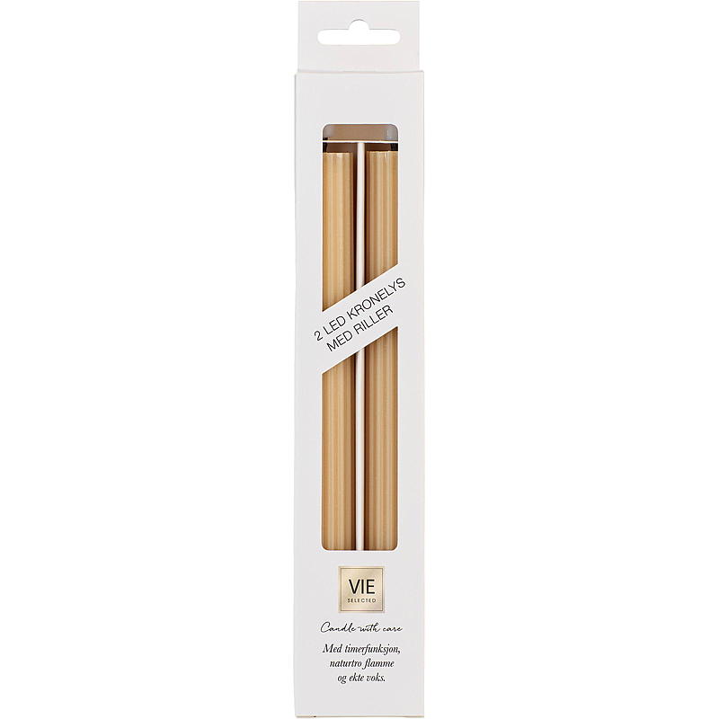 Vie Selected Kronelys 2-pk 24 cm LED rille varmgrå
