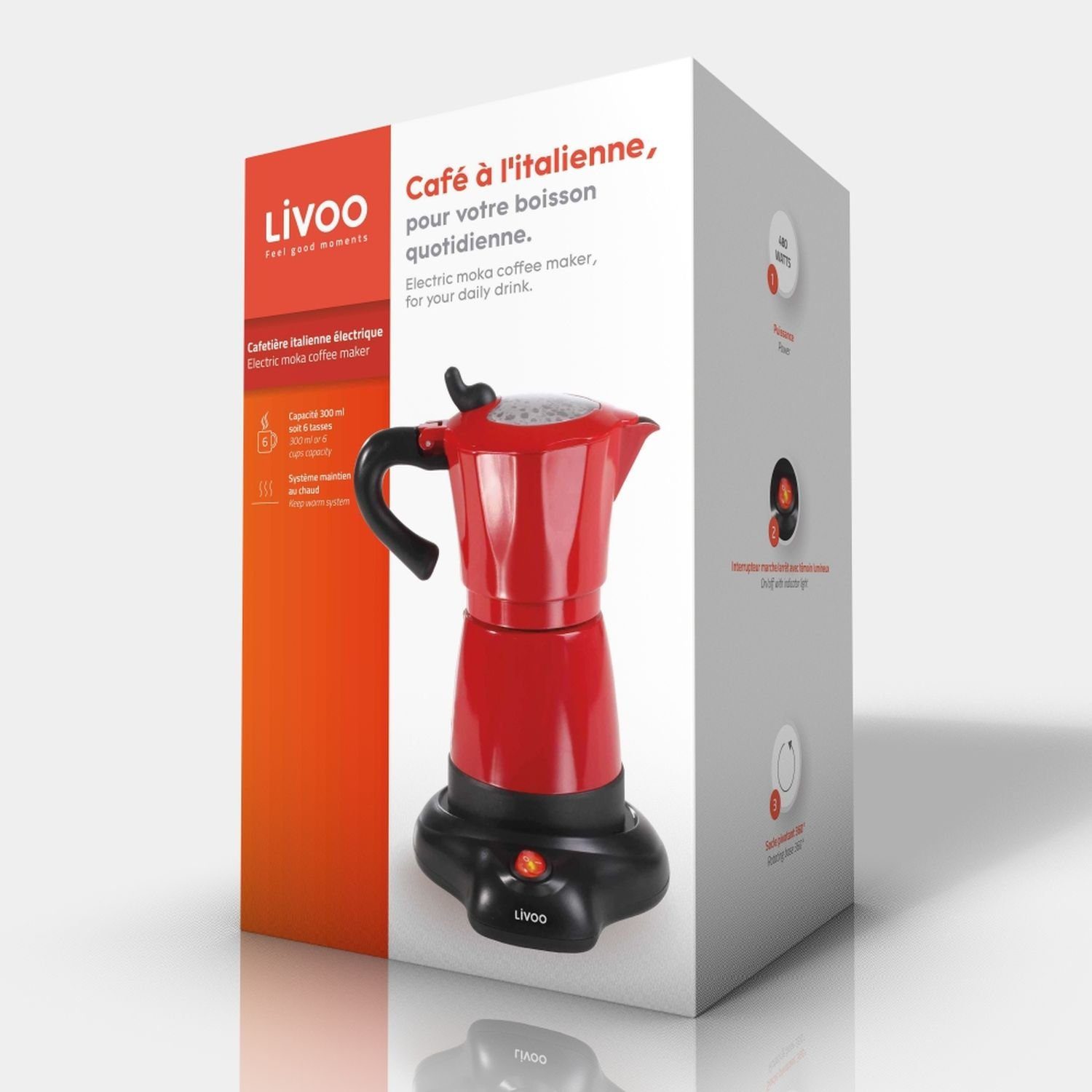 LIVOO Espressokocher LIVOO Espressokocher Elektrisch 6 Tassen Espresso Kanne 300ml